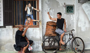 <p>Since 2012, Penang’s Street Art is one of the main attractions for young tourists in George Town. Its affordance-character invites the visitor to become part of the art. Following this request the two backpackers Erfino from Indonesia and Tony from California join the picture.<br /><br />Photo: Mareike Pampus, George Town, Penang, Malaysia, 2015<br />Max Planck Institute for Social Anthropology</p>