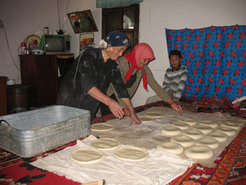 Baking nan is one of the main forms of female cooperation in Uighur villages (September 2006)