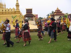 Festival for the National Lao Stupa (2003). The Party has rearranged the role of minorities in the ritual. Here, lowland Lao dressed up as ethnic minorities participate in the procession and veneration of the Buddha’s relic.