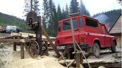 Improvisation: car engine activates sawmill