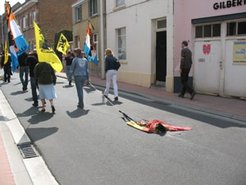 Burning a Belgian flag during a demonstration for Flemish independence in Sint-Genesius-Rode
