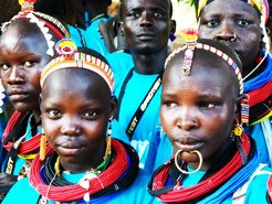 Toposa girls selected by Holy Trinity Peace Village Kuron at Pax Christi’s “Cross-border Peace Conference for Youth Warriors 2008” in Kapoeta, Southern Sudan.
