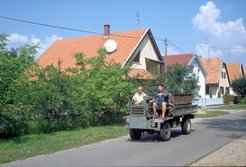 The village mayor lives in this new street in the village centre and, like many other inhabitants of Tázlár, makes use of an ingenious motorized contraption called a csettegö in his agricultural work (restricted in the mayor's case to vineyards).