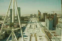 A ‘city of the future’ built amid the steppe – panorama of Astana’s Left Bank area from the Bayterek tower, March 2008.