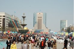 Soviet-era block of apartments not far from the center of Astana, March 2008.