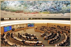 Room XX, Palais des Nations, Geneva (2010). UN Member states, NGOs and international civil servants meet here to take part in the Universal Periodic Review (UPR)