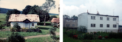 State Farm accommodation (right) contrasts sharply with typical dwelling from the presocialist period in Wislok.