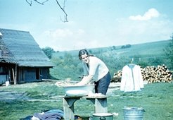 Washing clothes with water drawn from the well was still routine in Wislok in the 1970s.