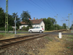 The Tázlár-Kiskunhalas road where it crosses the international rail link between Budapest and Belgrade.