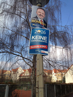 Election posters of the Christian Democratic Union in a bürgerliche neighbourhood of Halle.