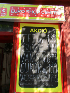 The "Euro Shop" in the Hungarian market town of Kiskunhalas sells basic goods at discounted prices in Forints.