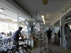 On the shop floor of the bicycle factory.