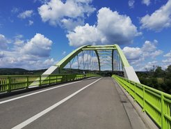 One of the two recently constructed bridges over the San, connecting the villages of Chyrzyna and Krzywcza, opened for traffic in 2015.