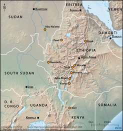 The orange dots mark the research locations from which Günther Schlee's students and colleagues have sent their corona diary notes.