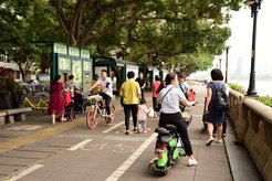 Figure 5: cycle lane in the middle of a sidewalk; but users of the sidewalk were not bothered by the signs, 2019.