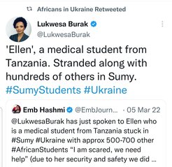 Tweet on stranded African migrants in Sumy, Ukraine.