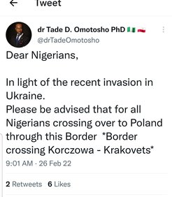 Tweets advising Africans on suitable borders to cross.